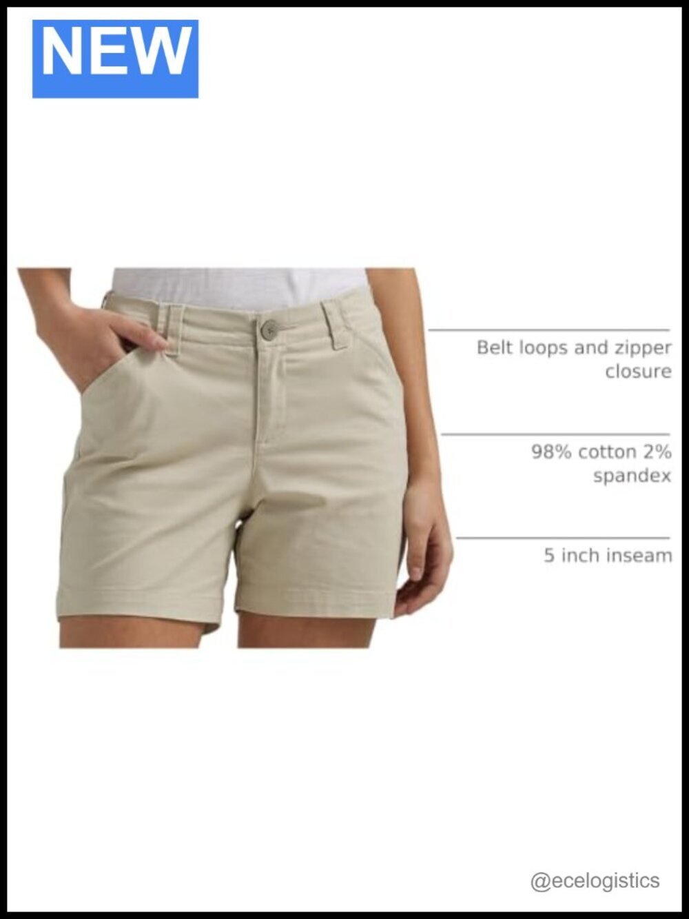 Mid Rise Regular Fit Chino Short with Pockets - Picture 4 of 6
